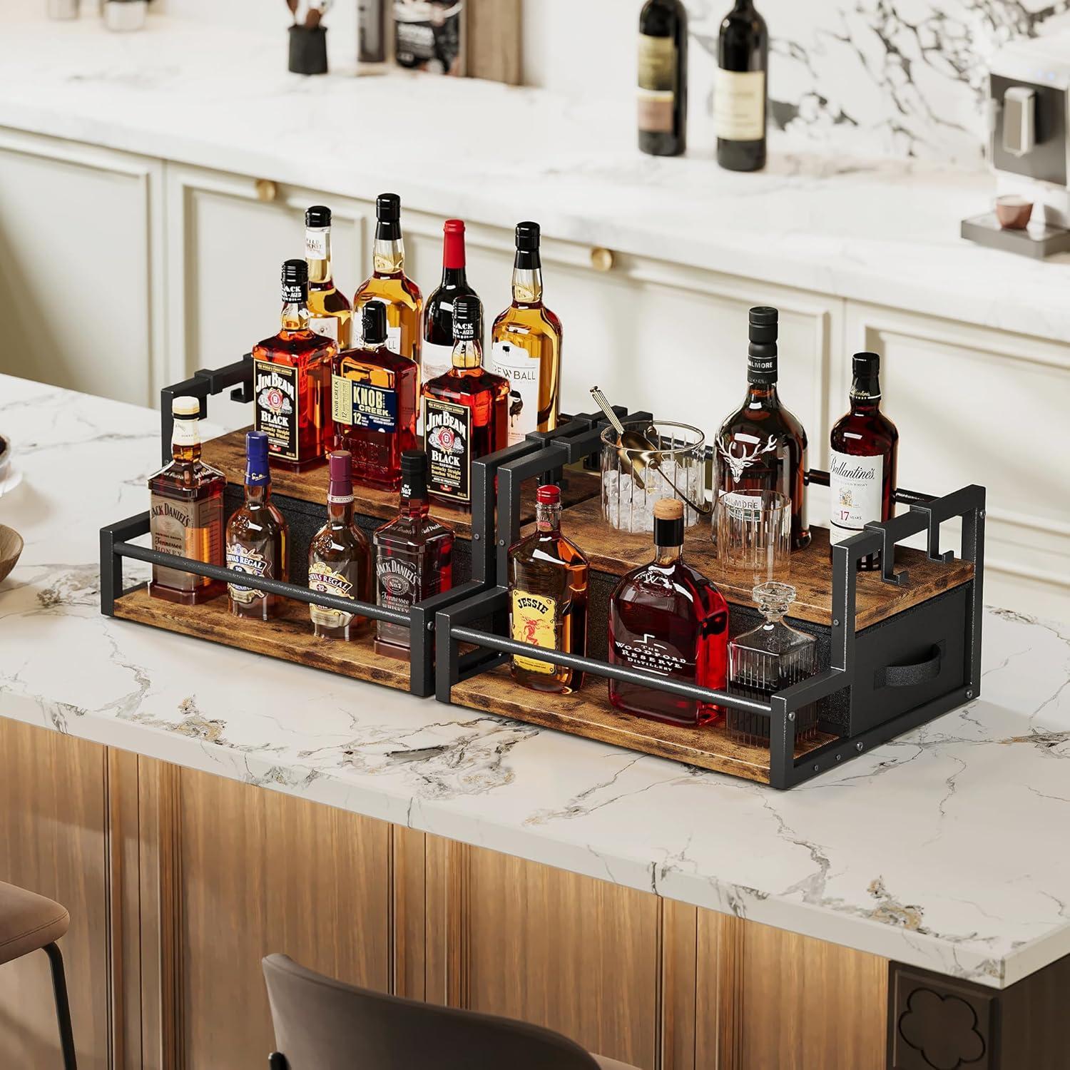 imageHomeiju Coffee Syrup Organizer Rack 2Tier Bottle Coffee Bar Accessories Holder Stand with K Cup Storage Drawer for Coffee bar Wine Rack Storage Shelves for Syrup BlackRustic Brown