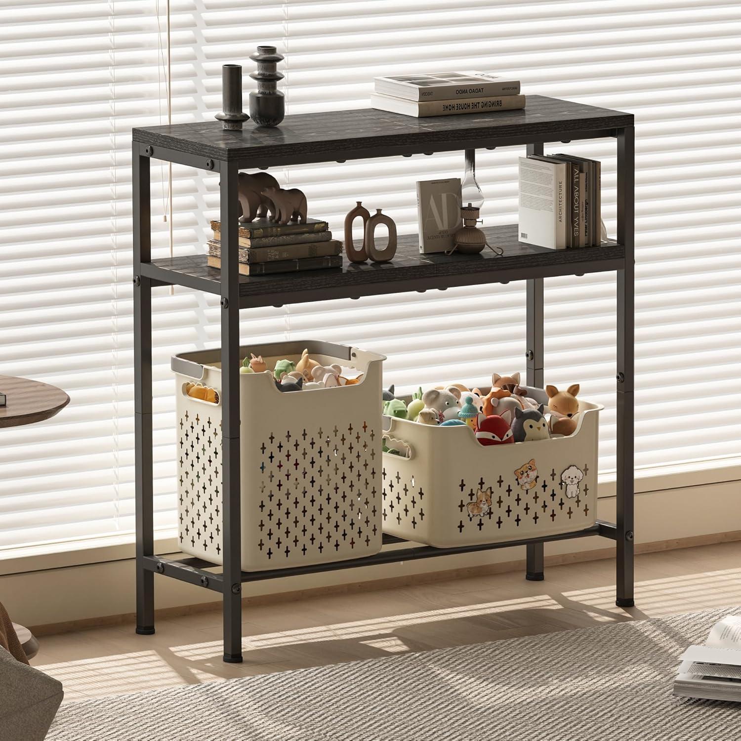 imageHomeiju Entryway Table 315quot Width 2Tier Console Table with Adjustable Shelves Industrial Sofa Table with Storage Foyer Tables for Entryway Hallway Kitchen Living Room and Bedroom BlackBlack