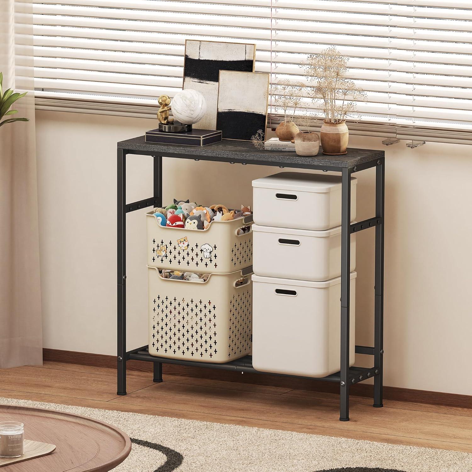 imageHomeiju Entryway Table 315quot Width 2Tier Console Table with Adjustable Shelves Industrial Sofa Table with Storage Foyer Tables for Entryway Hallway Kitchen Living Room and Bedroom BlackBlack