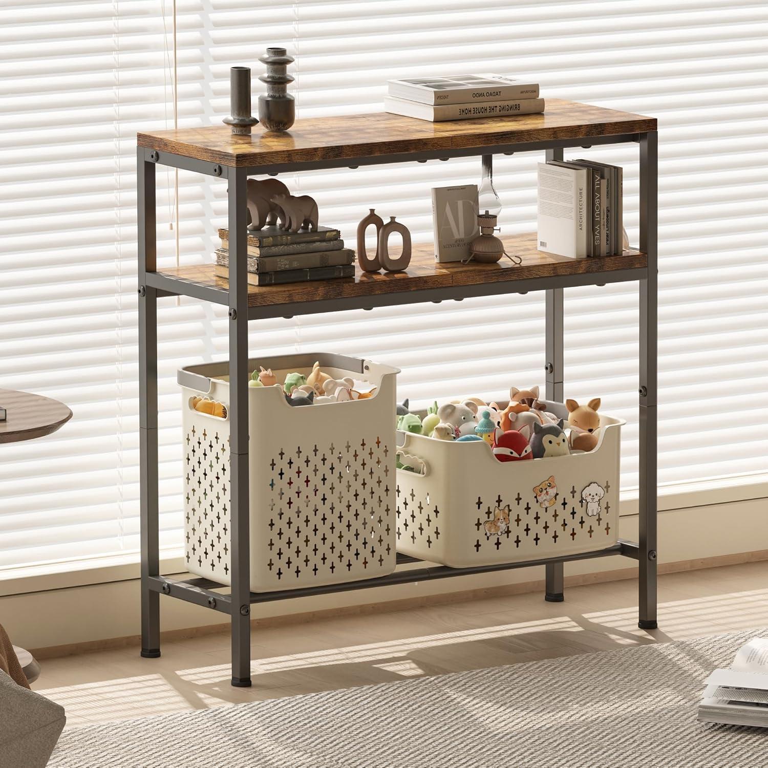 imageHomeiju Entryway Table 315quot Width 2Tier Console Table with Adjustable Shelves Industrial Sofa Table with Storage Foyer Tables for Entryway Hallway Kitchen Living Room and Bedroom BlackVintage