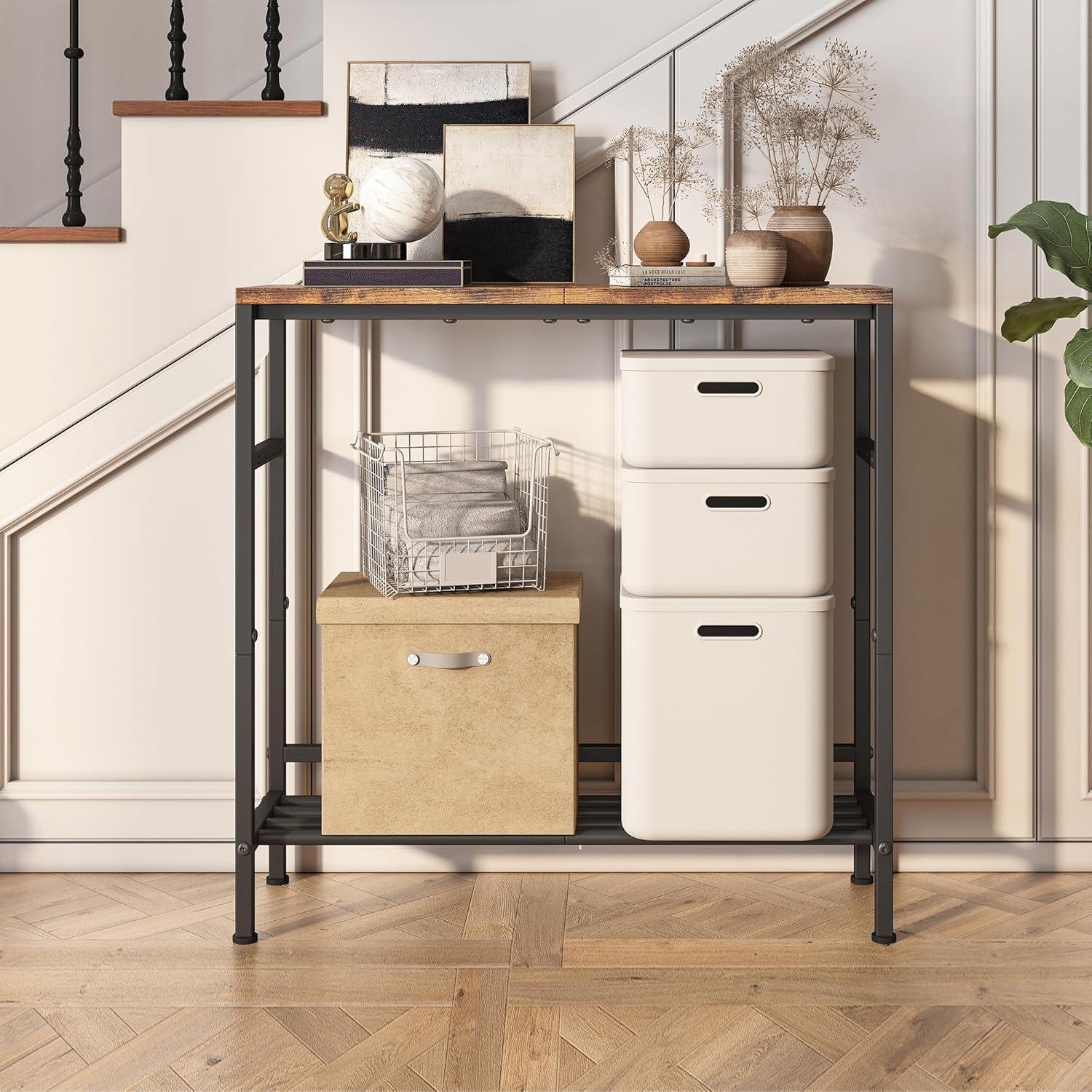 imageHomeiju Entryway Table 315quot Width 2Tier Console Table with Adjustable Shelves Industrial Sofa Table with Storage Foyer Tables for Entryway Hallway Kitchen Living Room and Bedroom BlackVintage