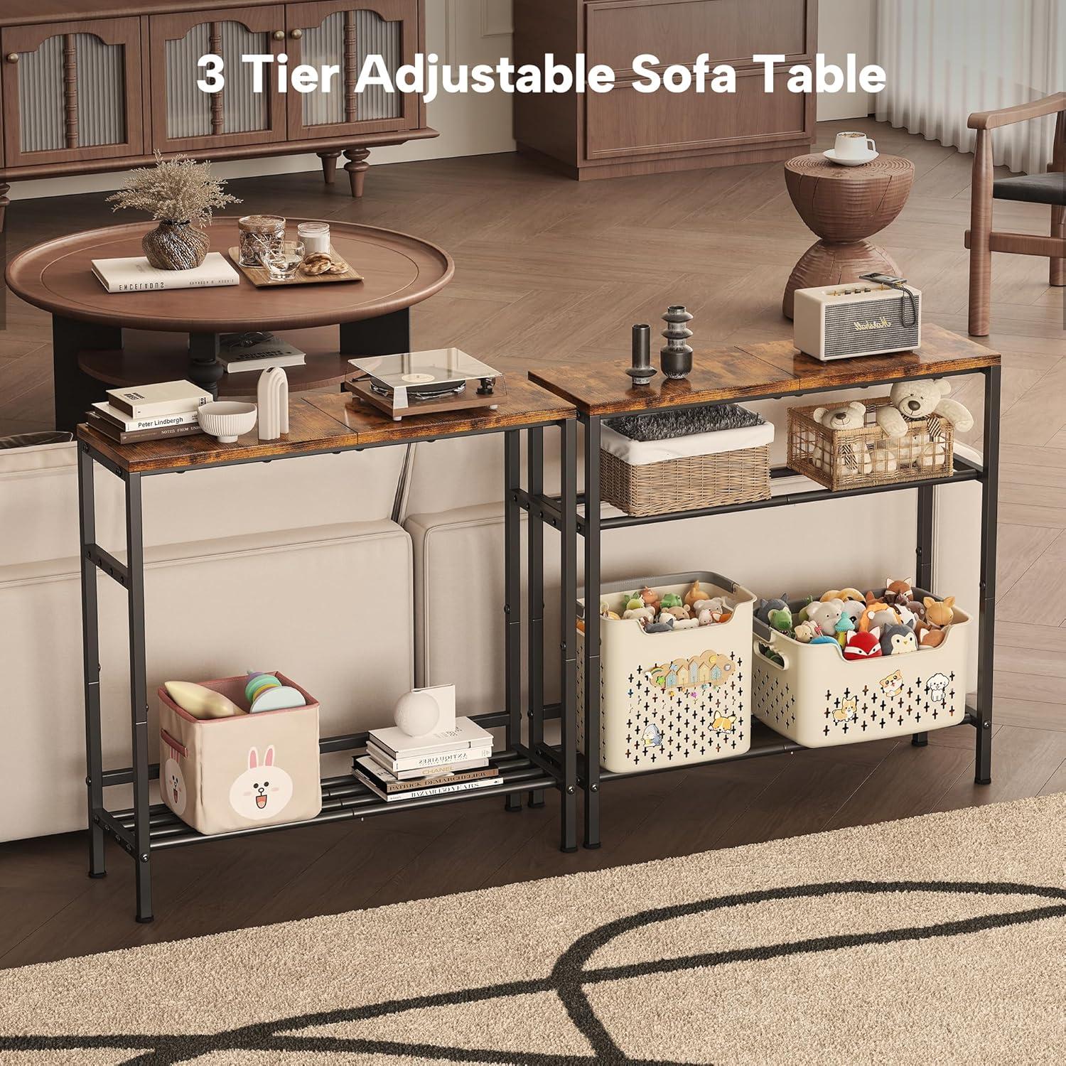 imageHomeiju Entryway Table 315quot Width 2Tier Console Table with Adjustable Shelves Industrial Sofa Table with Storage Foyer Tables for Entryway Hallway Kitchen Living Room and Bedroom BlackVintage