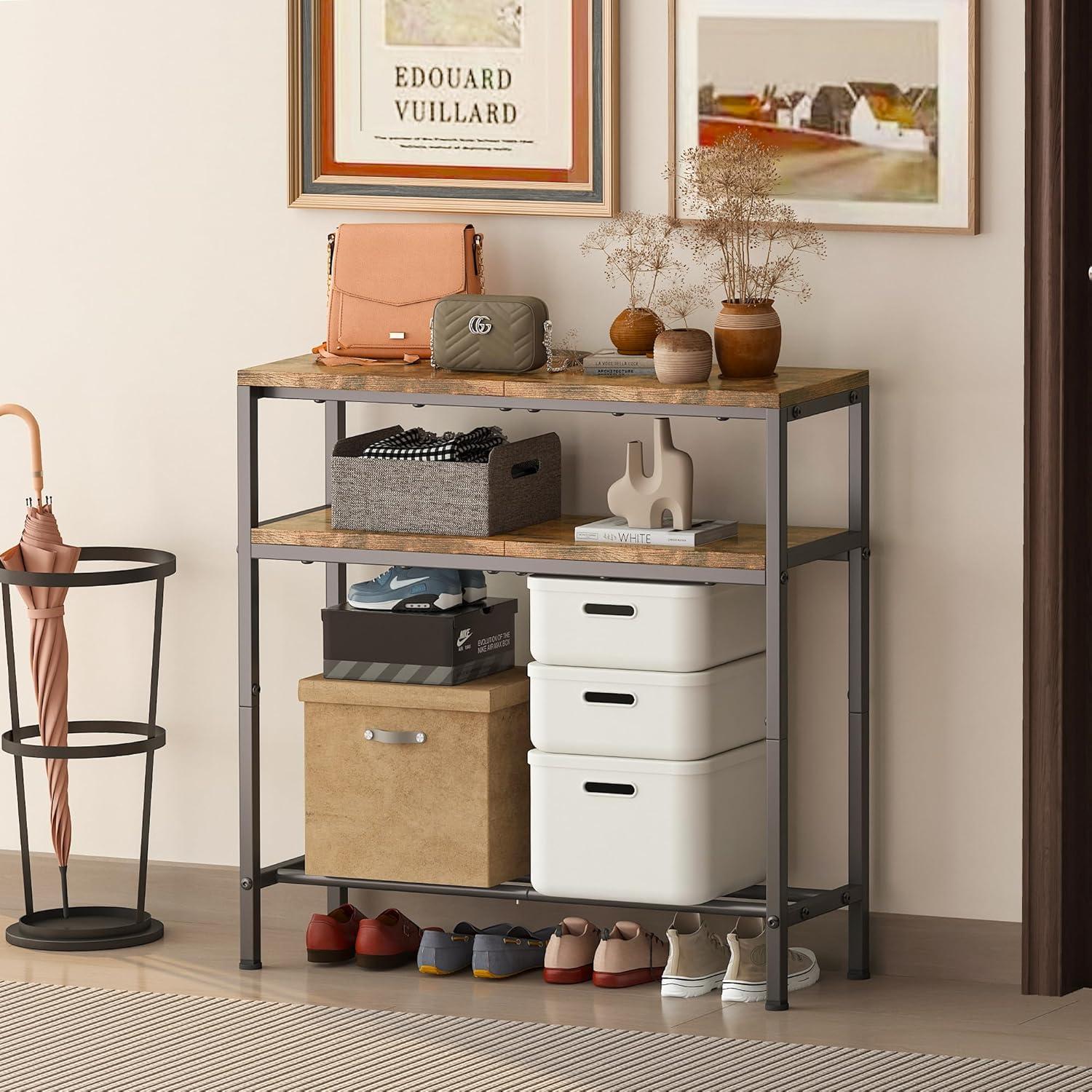 imageHomeiju Entryway Table 315quot Width 2Tier Console Table with Adjustable Shelves Industrial Sofa Table with Storage Foyer Tables for Entryway Hallway Kitchen Living Room and Bedroom BlackVintage