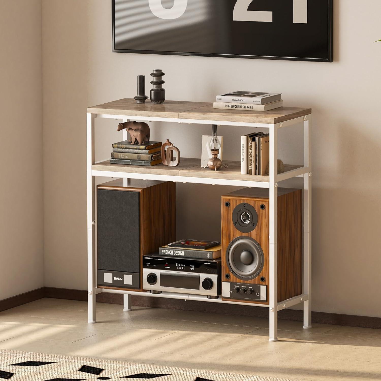 imageHomeiju Entryway Table 315quot Width 2Tier Console Table with Adjustable Shelves Industrial Sofa Table with Storage Foyer Tables for Entryway Hallway Kitchen Living Room and Bedroom BlackLight Coffee