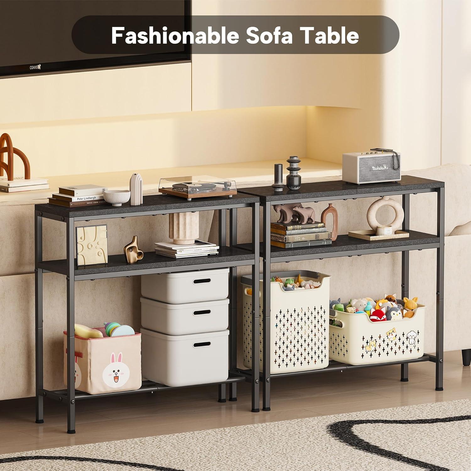 imageHomeiju Entryway Table 315quot Width 2Tier Console Table with Adjustable Shelves Industrial Sofa Table with Storage Foyer Tables for Entryway Hallway Kitchen Living Room and Bedroom BlackBlack