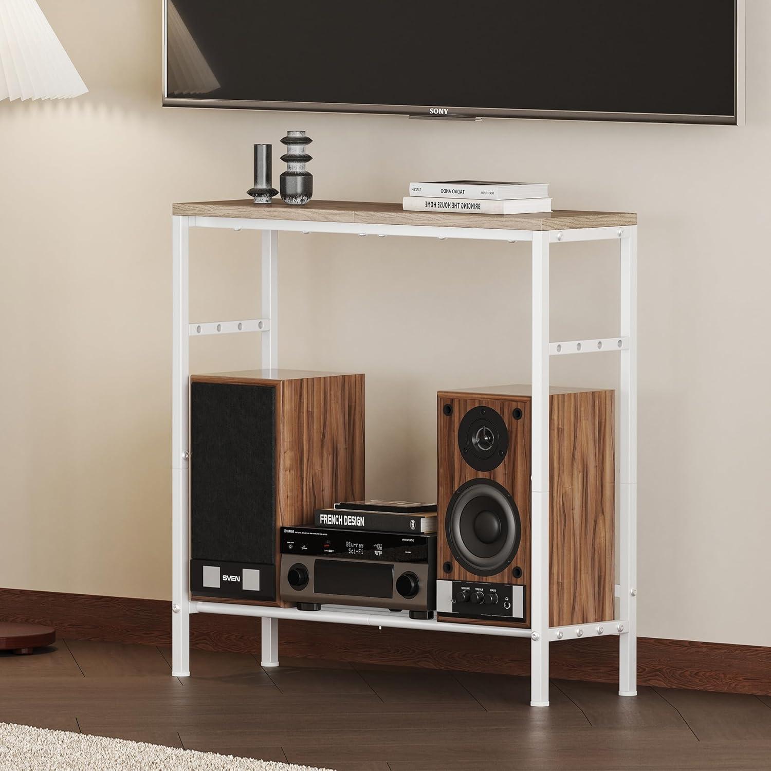 imageHomeiju Entryway Table 315quot Width 2Tier Console Table with Adjustable Shelves Industrial Sofa Table with Storage Foyer Tables for Entryway Hallway Kitchen Living Room and Bedroom BlackLight Coffee