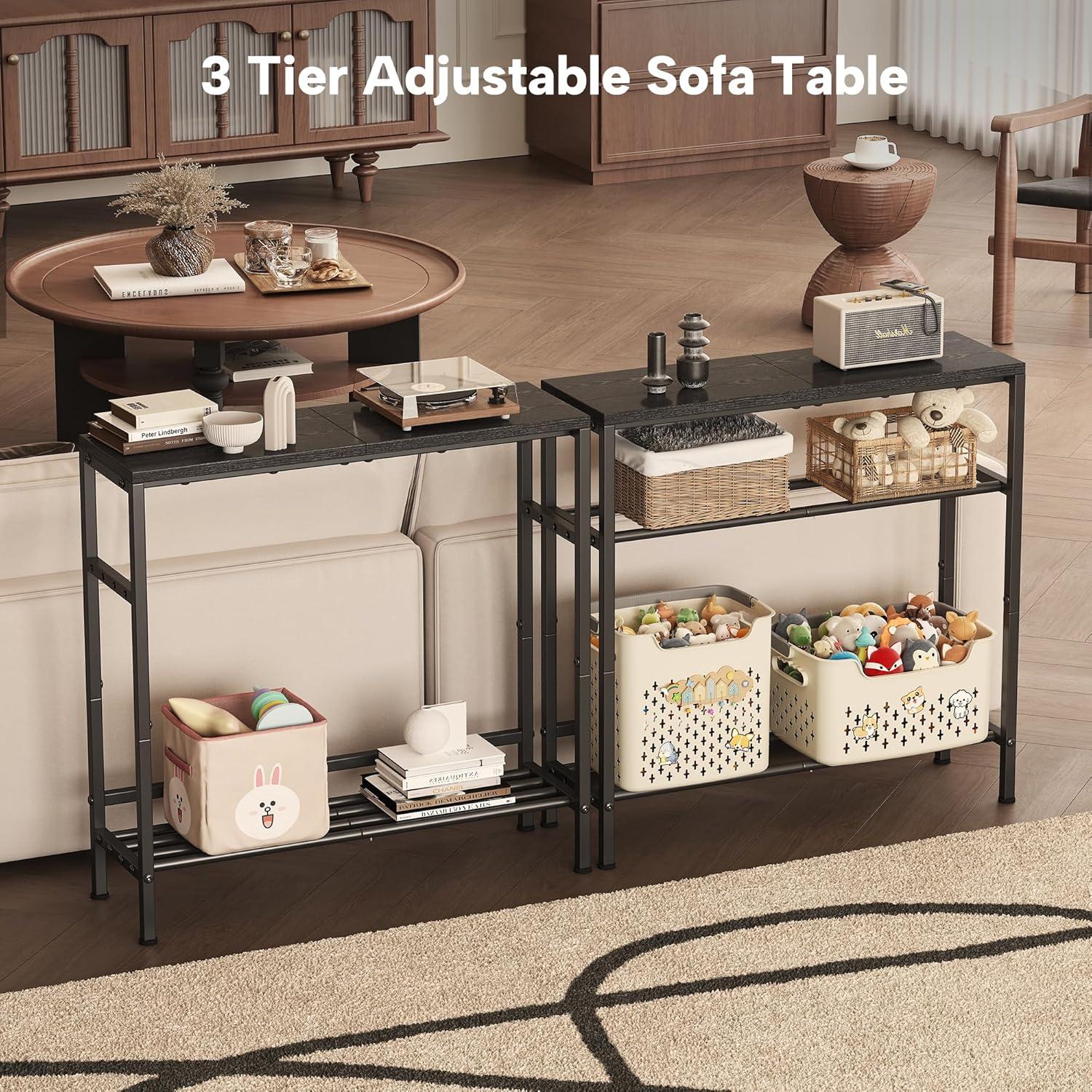 imageHomeiju Entryway Table 315quot Width 2Tier Console Table with Adjustable Shelves Industrial Sofa Table with Storage Foyer Tables for Entryway Hallway Kitchen Living Room and Bedroom BlackBlack