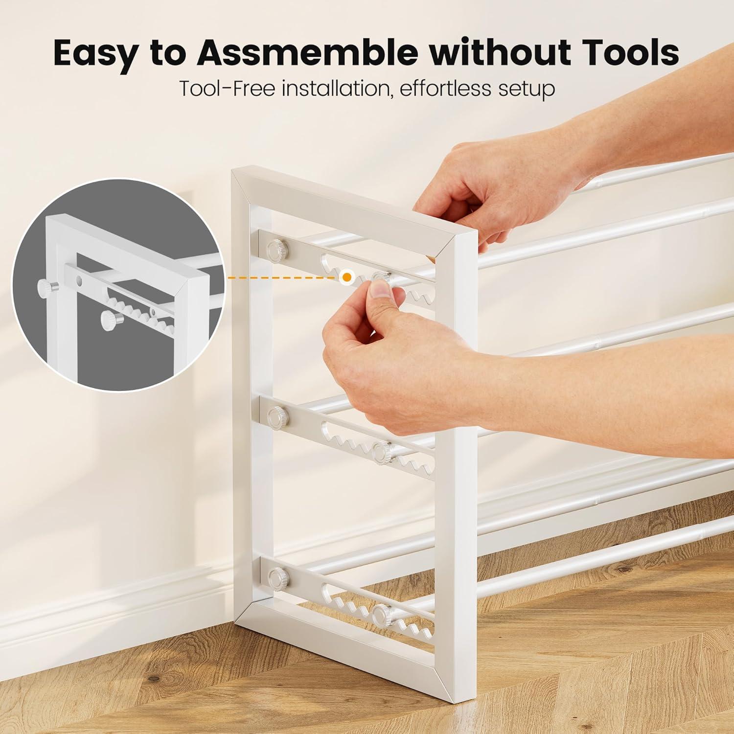 imageHomeiju Expandable Shoe Rack 2 Tier Metal Shoe Shelf Adjustable Shoe Stand for Sneakers Boots Heels HeavyDuty Steel Standing Shoe Organizer for Entryway Closet Bedroom BlackWhite