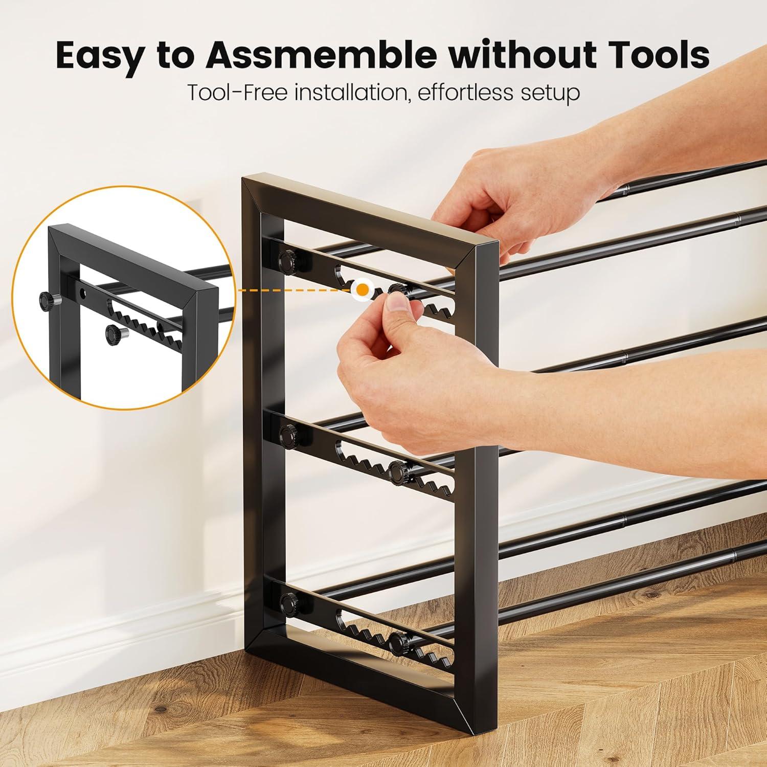 imageHomeiju Expandable Shoe Rack 2 Tier Metal Shoe Shelf Adjustable Shoe Stand for Sneakers Boots Heels HeavyDuty Steel Standing Shoe Organizer for Entryway Closet Bedroom BlackBlack