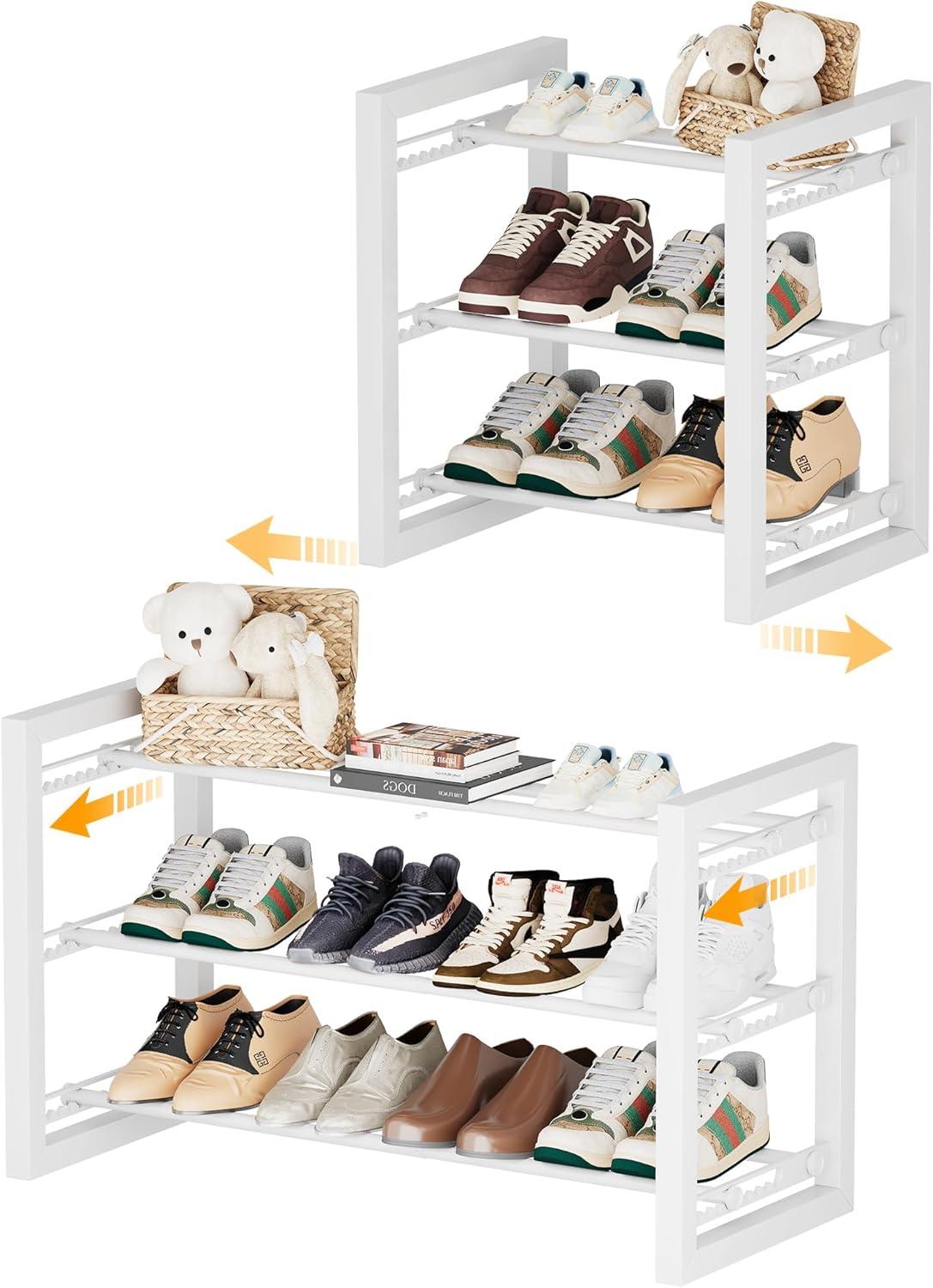 imageHomeiju Expandable Shoe Rack 2 Tier Metal Shoe Shelf Adjustable Shoe Stand for Sneakers Boots Heels HeavyDuty Steel Standing Shoe Organizer for Entryway Closet Bedroom BlackWhite