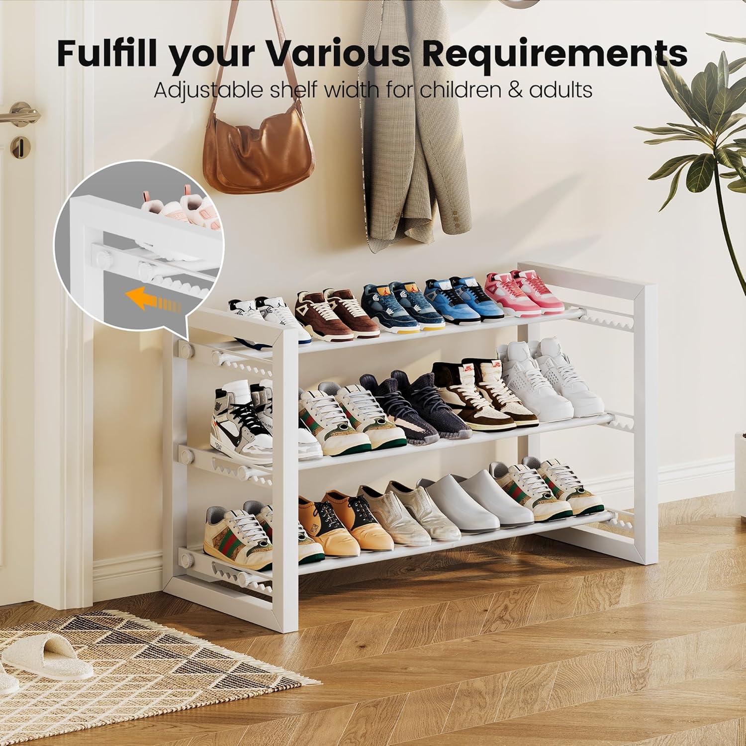 imageHomeiju Expandable Shoe Rack 2 Tier Metal Shoe Shelf Adjustable Shoe Stand for Sneakers Boots Heels HeavyDuty Steel Standing Shoe Organizer for Entryway Closet Bedroom BlackWhite