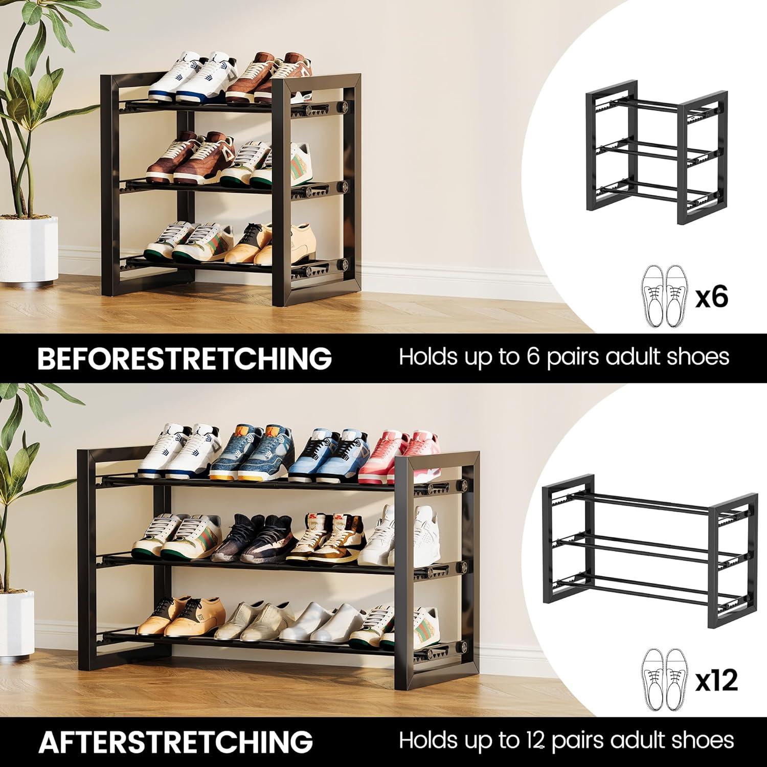 imageHomeiju Expandable Shoe Rack 2 Tier Metal Shoe Shelf Adjustable Shoe Stand for Sneakers Boots Heels HeavyDuty Steel Standing Shoe Organizer for Entryway Closet Bedroom BlackBlack