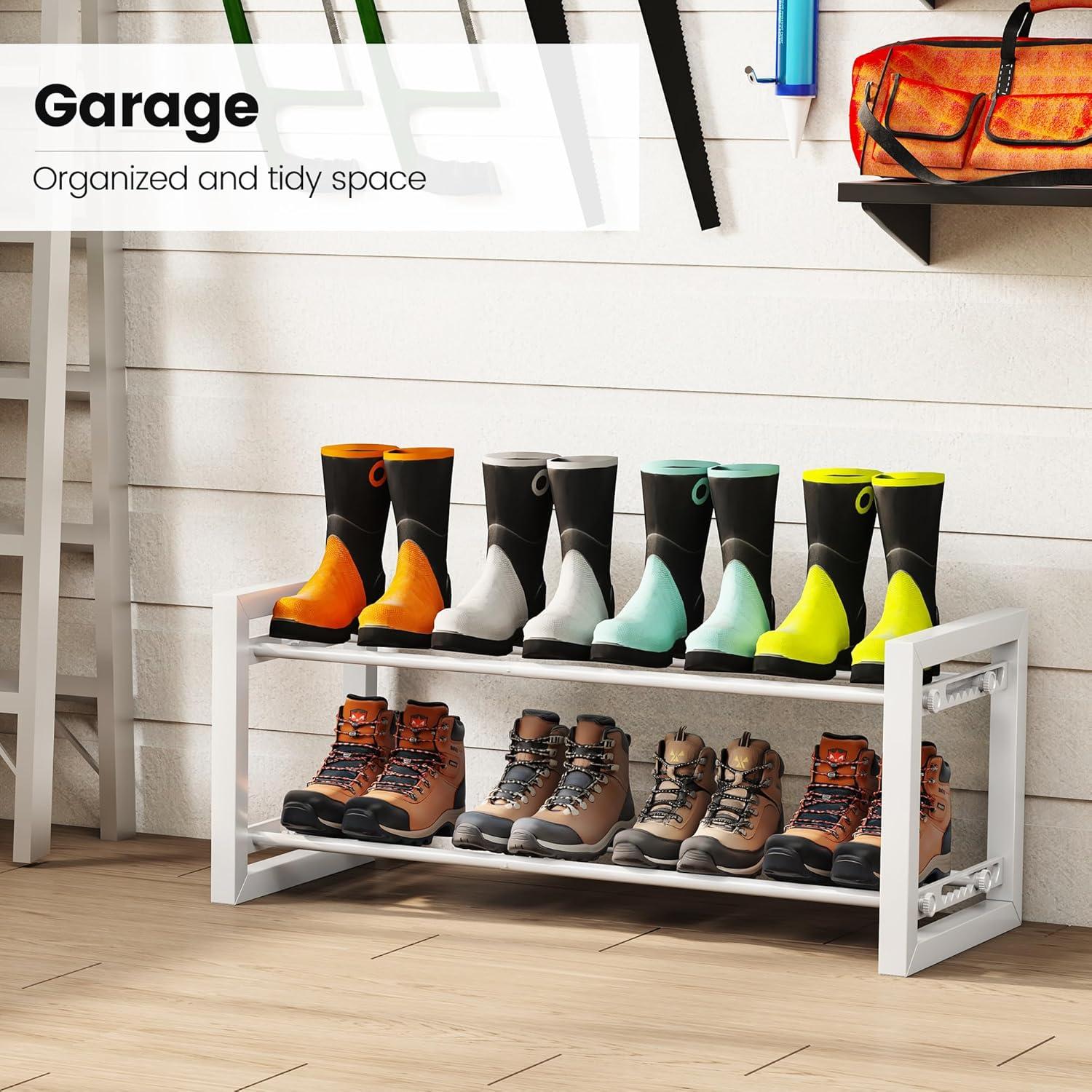 imageHomeiju Expandable Shoe Rack 2 Tier Metal Shoe Shelf Adjustable Shoe Stand for Sneakers Boots Heels HeavyDuty Steel Standing Shoe Organizer for Entryway Closet Bedroom BlackWhite