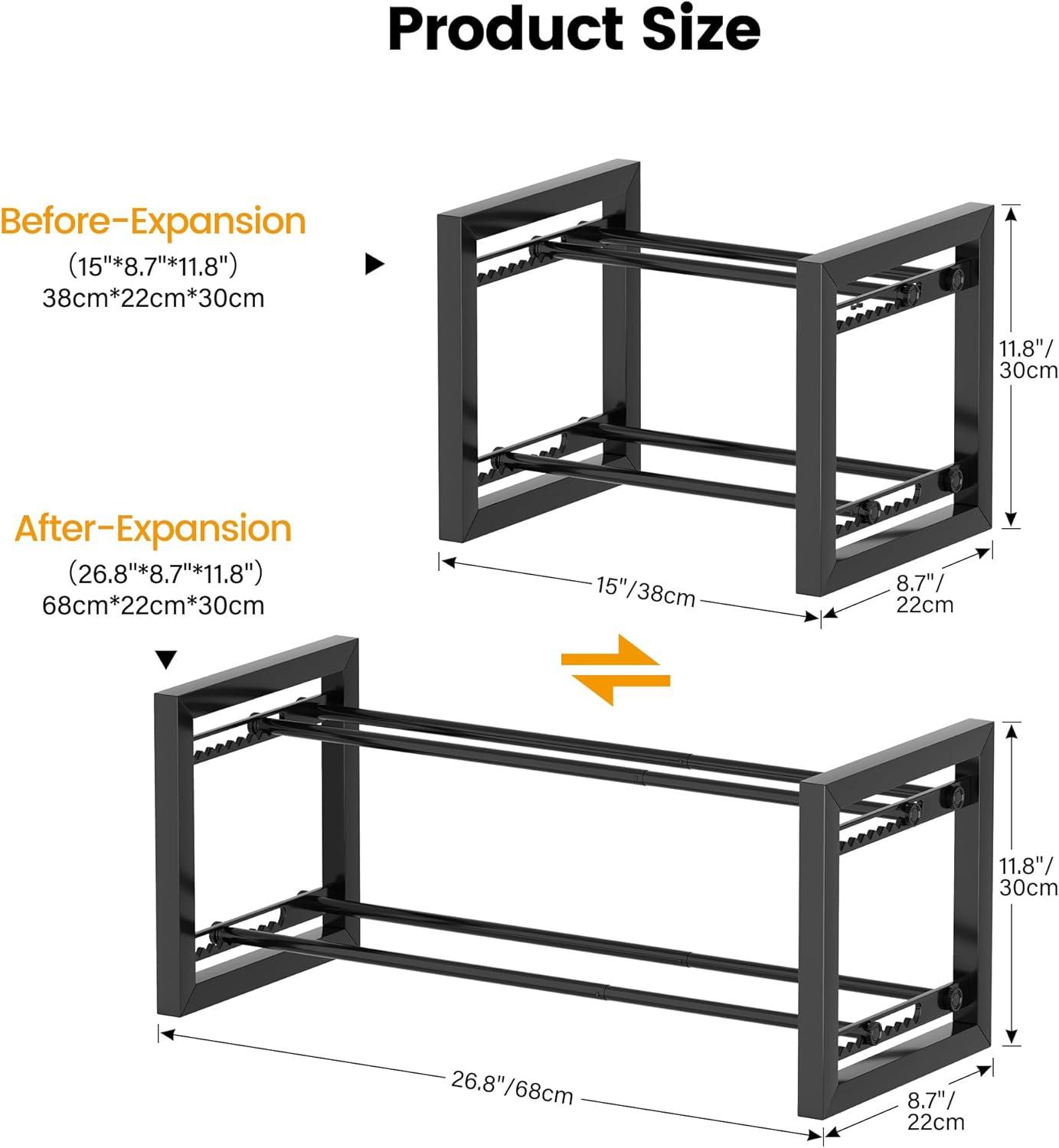 imageHomeiju Expandable Shoe Rack 2 Tier Metal Shoe Shelf Adjustable Shoe Stand for Sneakers Boots Heels HeavyDuty Steel Standing Shoe Organizer for Entryway Closet Bedroom BlackBlack