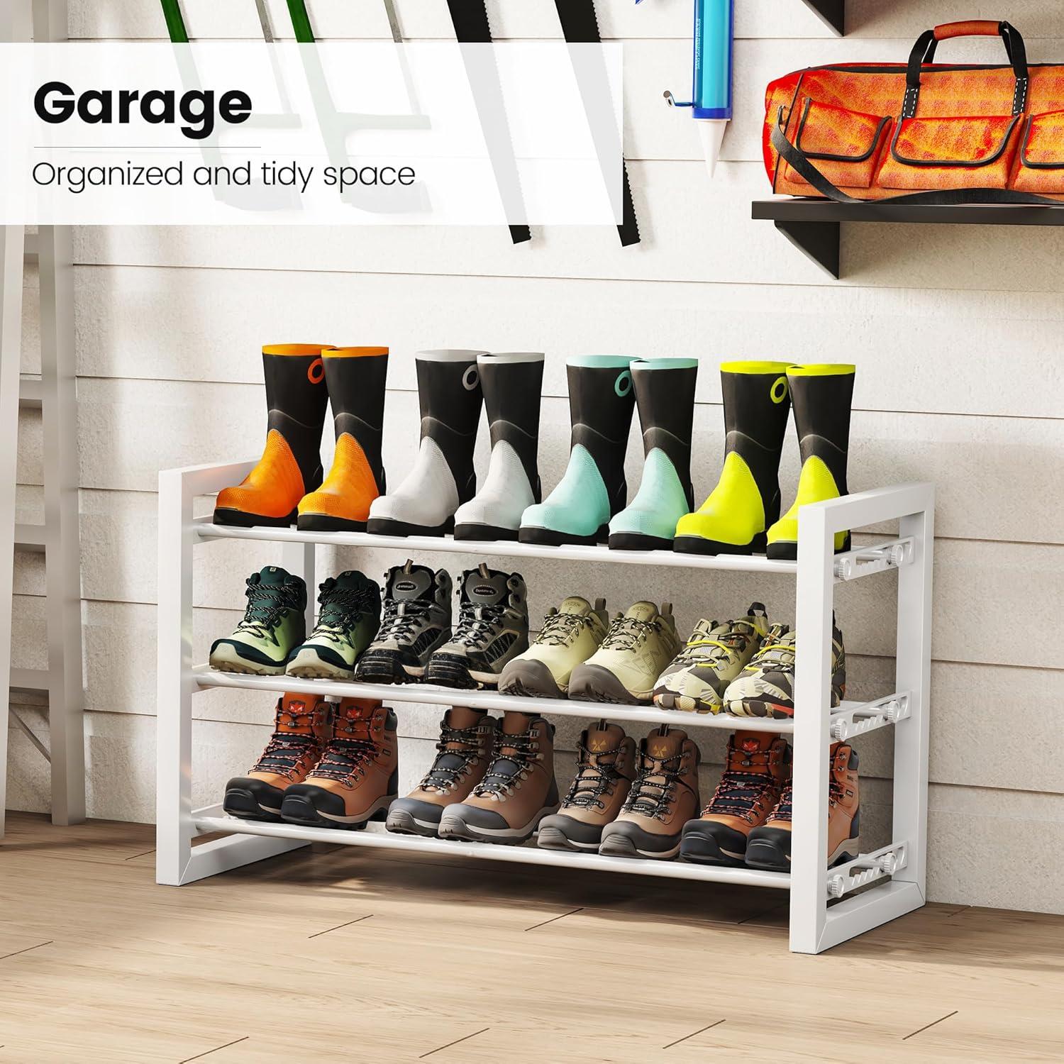 imageHomeiju Expandable Shoe Rack 2 Tier Metal Shoe Shelf Adjustable Shoe Stand for Sneakers Boots Heels HeavyDuty Steel Standing Shoe Organizer for Entryway Closet Bedroom BlackWhite