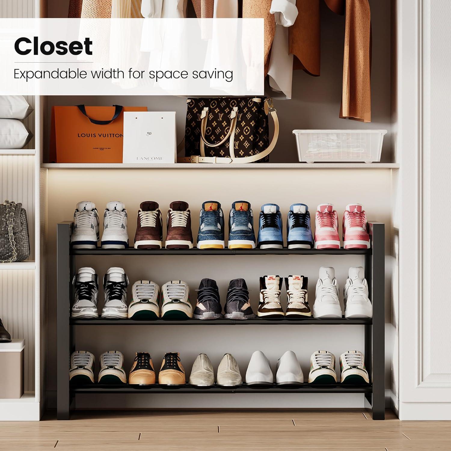 imageHomeiju Expandable Shoe Rack 2 Tier Metal Shoe Shelf Adjustable Shoe Stand for Sneakers Boots Heels HeavyDuty Steel Standing Shoe Organizer for Entryway Closet Bedroom BlackBlack