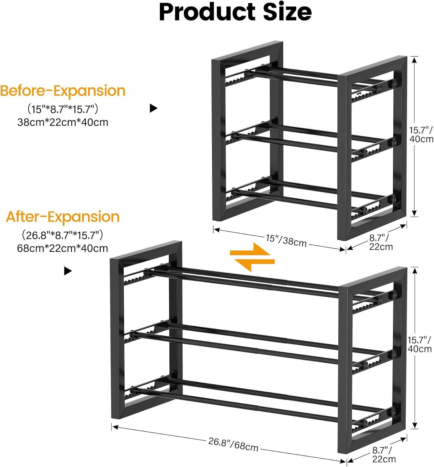 imageHomeiju Expandable Shoe Rack 2 Tier Metal Shoe Shelf Adjustable Shoe Stand for Sneakers Boots Heels HeavyDuty Steel Standing Shoe Organizer for Entryway Closet Bedroom BlackBlack