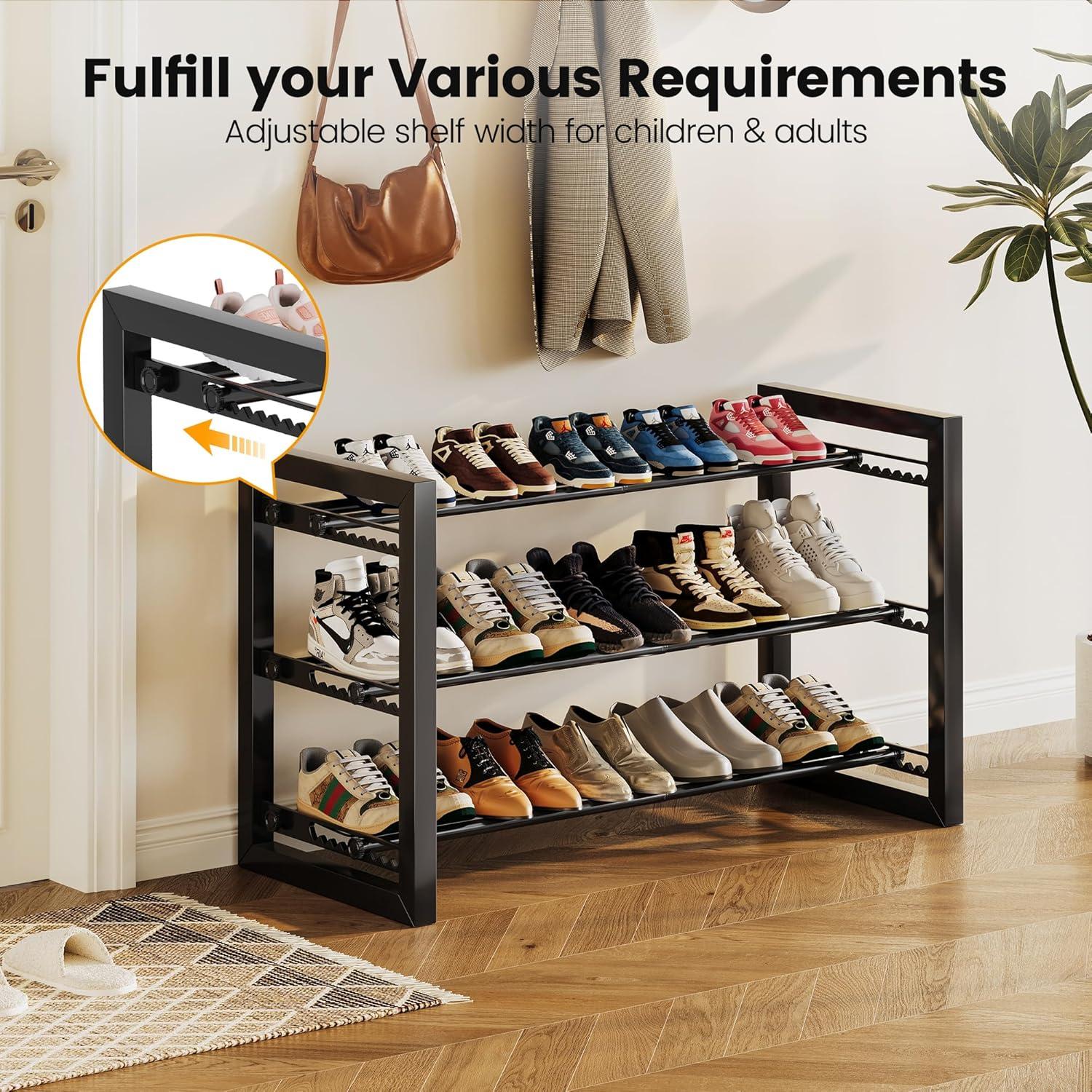 imageHomeiju Expandable Shoe Rack 2 Tier Metal Shoe Shelf Adjustable Shoe Stand for Sneakers Boots Heels HeavyDuty Steel Standing Shoe Organizer for Entryway Closet Bedroom BlackBlack