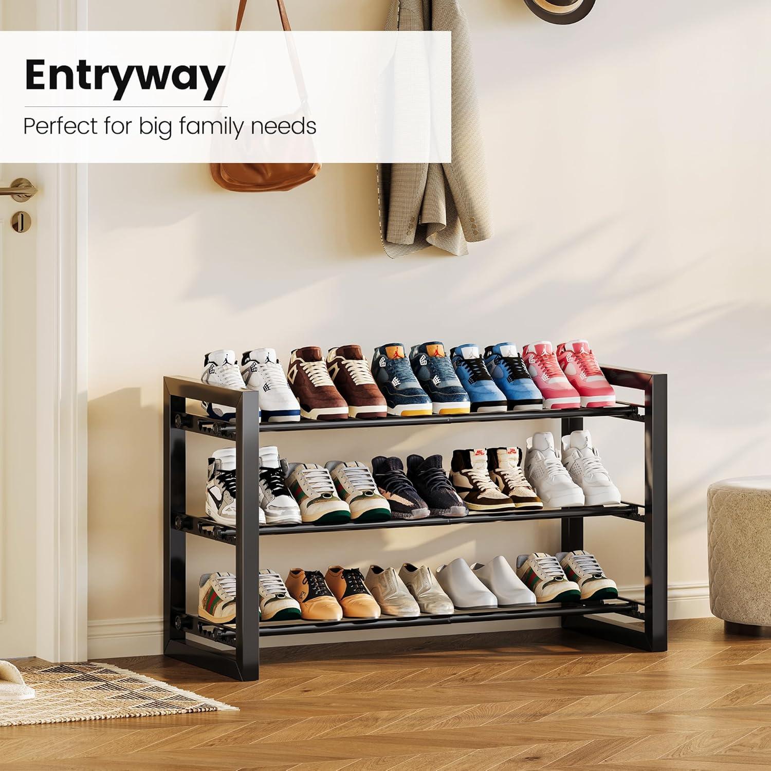 imageHomeiju Expandable Shoe Rack 2 Tier Metal Shoe Shelf Adjustable Shoe Stand for Sneakers Boots Heels HeavyDuty Steel Standing Shoe Organizer for Entryway Closet Bedroom BlackBlack