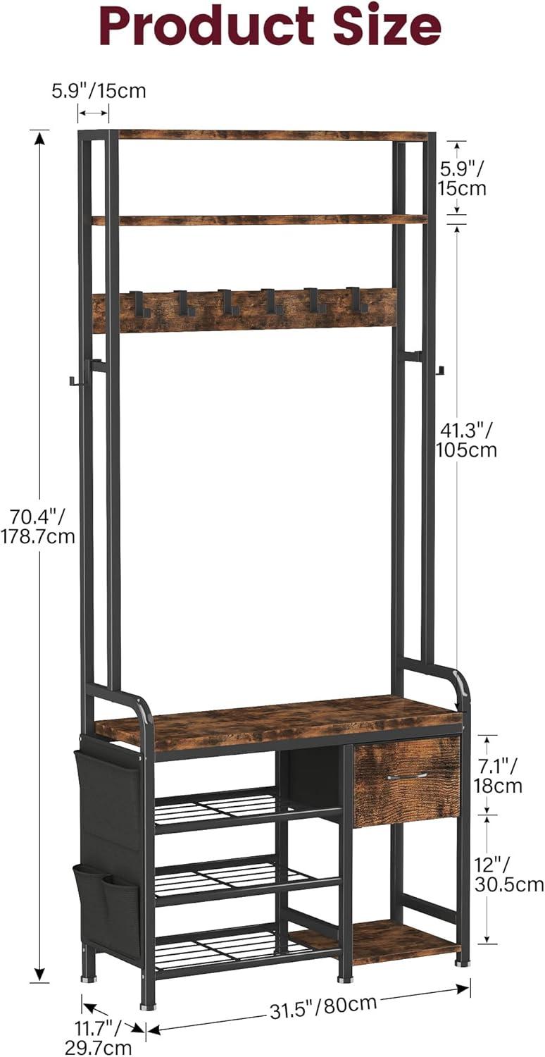 imageHomeiju Hall Tree with Bench and Shoe Storage 3in1 Entryway Organizer with 62 Hooks Coat Rack with Adjustable Feet for Stability Mudroom Furniture with Storage Shelf