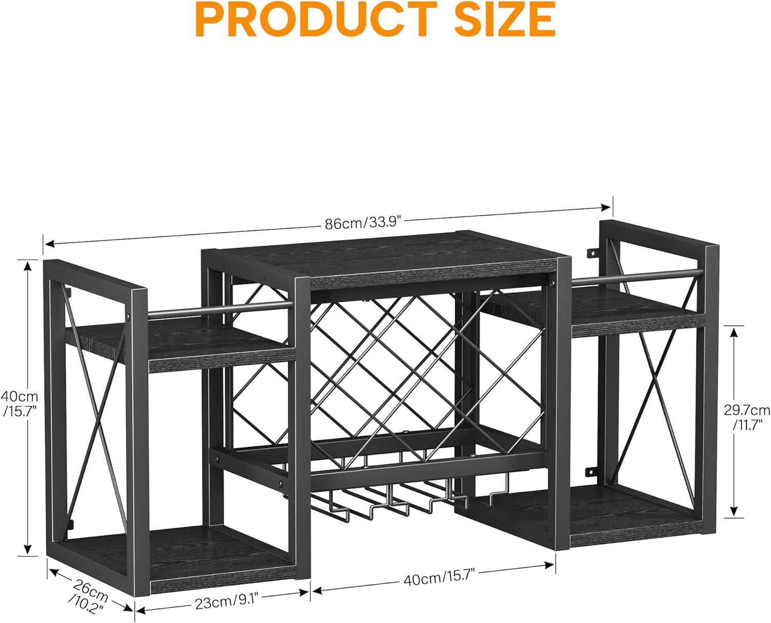 imageWall Mounted Wine Rack with Glass Holder WoodMetal Retro Bar Shelf Wine Bottles Display Wall Storage for Kitchen Dining Room Home BarBlack