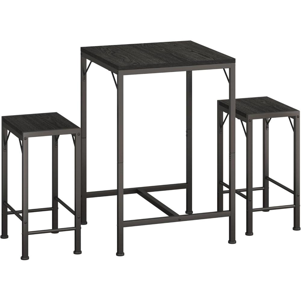 imageHomeiju Bar Table and Chairs Set Square Bar Table with 2 Stools SpaceSaving Dining Pub Set for 2 Perfect for Kitchen Breakfast Nook Living Room ampamp Small Spaces BlackBlack