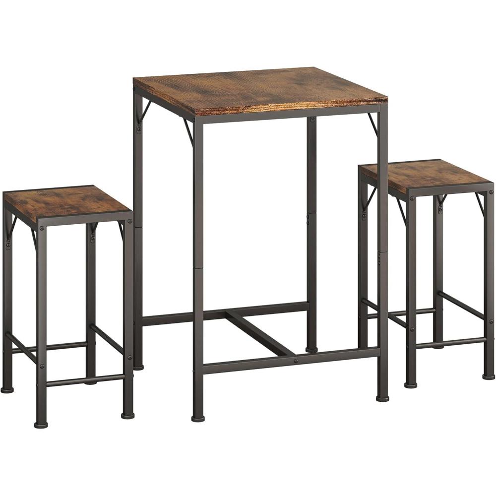 imageHomeiju Bar Table and Chairs Set Square Bar Table with 2 Stools SpaceSaving Dining Pub Set for 2 Perfect for Kitchen Breakfast Nook Living Room ampamp Small Spaces BlackRustic Brown