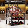 image5Tier Liquor Bottle Display Shelf Holds up to 20 Bottles Countertop Wine Racks with 6 Wine Glass Holders Mini Wine Bar Cabinet for Home All in One Coffee Syrup Whiskey Organizer