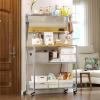 imageBakers Rack with Power Outlet ampamp Storage 33 Inch Microwave Stand Kitchen Shelf Storage Rack Coffee Bar Cart with Wheels ampamp Hooks 4Tier Metal Kitchen Shelves Cart Chrome
