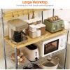imageBakers Rack with Power Outlet ampamp Storage 33 Inch Microwave Stand Kitchen Shelf Storage Rack Coffee Bar Cart with Wheels ampamp Hooks 4Tier Metal Kitchen Shelves Cart Chrome