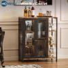 imageCoffee Bar Cabinet with Storage Liquor Cabinet Bar with 2 Visible Doors Small Coffee Station Cabinets Farmhouse Industrial Buffet Sideboard Cabinets for Home Kitchen Dining Room Living Room
