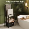 imageFreeStanding Towel Rack for Bathroom ampamp Blanket Holder 3Tier Towel Drying Rack 156quot L x 118quot W x 417quot H Blanket Ladder for BedroomLiving RoomRustic Brown