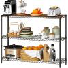imageHomeiju 3Tier Kitchen Storage Shelf 298quot Wide Adjustable Standing Metal Shelving Unit with Removable Wooden Boards Heavy Duty for Pantry Bathroom Garage Entryway Plant StandBlack