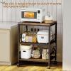 imageHomeiju 3Tier Wooden Microwave Cart with Storage 224W Microwave Stand Coffee Cart Rolling Kitchen Utility Cart with Wheels 5 Hooks Rustic Brown and Black