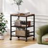 imageHomeiju 3Tier Wooden Microwave Cart with Storage 224W Microwave Stand Coffee Cart Rolling Kitchen Utility Cart with Wheels 5 Hooks Rustic Brown and Black