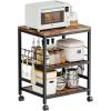imageHomeiju 3Tier Wooden Microwave Cart with Storage 224W Microwave Stand Coffee Cart Rolling Kitchen Utility Cart with Wheels 5 Hooks Rustic Brown and Black