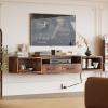 imageHomeiju 52 Floating TV Stand with Power OutletWall Mounted TV Console with Drawers Under TV Cabinet with Storage Floating TV Shelf for Living Room Bedroom Brown60 Inch