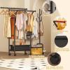 imageHomeiju Heavy Duty Clothes Rack Load 500LBS Three Rods Clothing Racks for Hanging Clothes Extendable Rolling Garment Rack with Sturdy Wheels Basket Storage Shelves BlackBlack