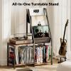 imageHomeiju Record Player Stand with Vinyl Record Storage 3in1 Record Cabinet ampamp Turntable Stand Fits 200 Albums Vintage Media Storage Organizer Rustic Brown