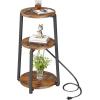 imageHomeiju Round End Table with Charging Station 3Tier Small Bedside Table with Metal Frame Nightstand with USB Ports ampamp Power Outlets for Small Space in Living Room Bedroom Rustic Brown