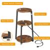 imageHomeiju Round End Table with Charging Station 3Tier Small Bedside Table with Metal Frame Nightstand with USB Ports ampamp Power Outlets for Small Space in Living Room Bedroom Rustic Brown