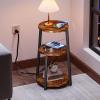 imageHomeiju Round End Table with Charging Station 3Tier Small Bedside Table with Metal Frame Nightstand with USB Ports ampamp Power Outlets for Small Space in Living Room Bedroom Rustic Brown