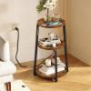 imageHomeiju Round End Table with Charging Station 3Tier Small Bedside Table with Metal Frame Nightstand with USB Ports ampamp Power Outlets for Small Space in Living Room Bedroom Rustic Brown