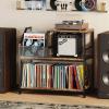 imageRecord Player Stand Turntable Stand with 3 Adjustable Divider Holds up to 300 Albums Vintage Record Player Table with Vinyl Record Holder Record Cabinet for Living Room Bedroom Office