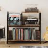 imageRecord Player Stand Turntable Stand with 3 Adjustable Divider Holds up to 300 Albums Vintage Record Player Table with Vinyl Record Holder Record Cabinet for Living Room Bedroom Office