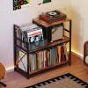 imageRecord Player Stand Turntable Stand with 3 Adjustable Divider Holds up to 300 Albums Vintage Record Player Table with Vinyl Record Holder Record Cabinet for Living Room Bedroom Office