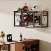 imageWall Mounted Wine Rack with Glass Holder WoodMetal Retro Bar Shelf Wine Bottles Display Wall Storage for Kitchen Dining Room Home BarBlack
