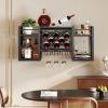 imageWall Mounted Wine Rack with Glass Holder WoodMetal Retro Bar Shelf Wine Bottles Display Wall Storage for Kitchen Dining Room Home BarBlack