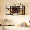 imageWall Mounted Wine Rack with Glass Holder WoodMetal Retro Bar Shelf Wine Bottles Display Wall Storage for Kitchen Dining Room Home BarBlack