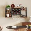 imageWall Mounted Wine Rack with Glass Holder WoodMetal Retro Bar Shelf Wine Bottles Display Wall Storage for Kitchen Dining Room Home BarVintage